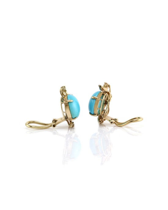 Sleeping Beauty Turquoise and Diamond Clip-on Earrings in Gold